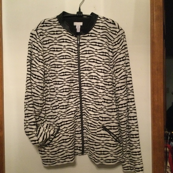 NWT Chicos Jacket with Faux Leather Trim. Size L - Picture 1 of 10